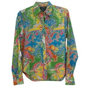 Lauren Ralph Lauren Colorful Bright Paisley Button Down Shirt Cotton S NWOT